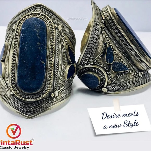 Single  Afghan Stone Big Cuff Bracelet, Tribal Cuff, Boho Cuff, Handmade - Picture 2 of 4